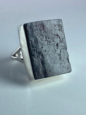 Natural Black Tourmaline and Silver Ring (F)