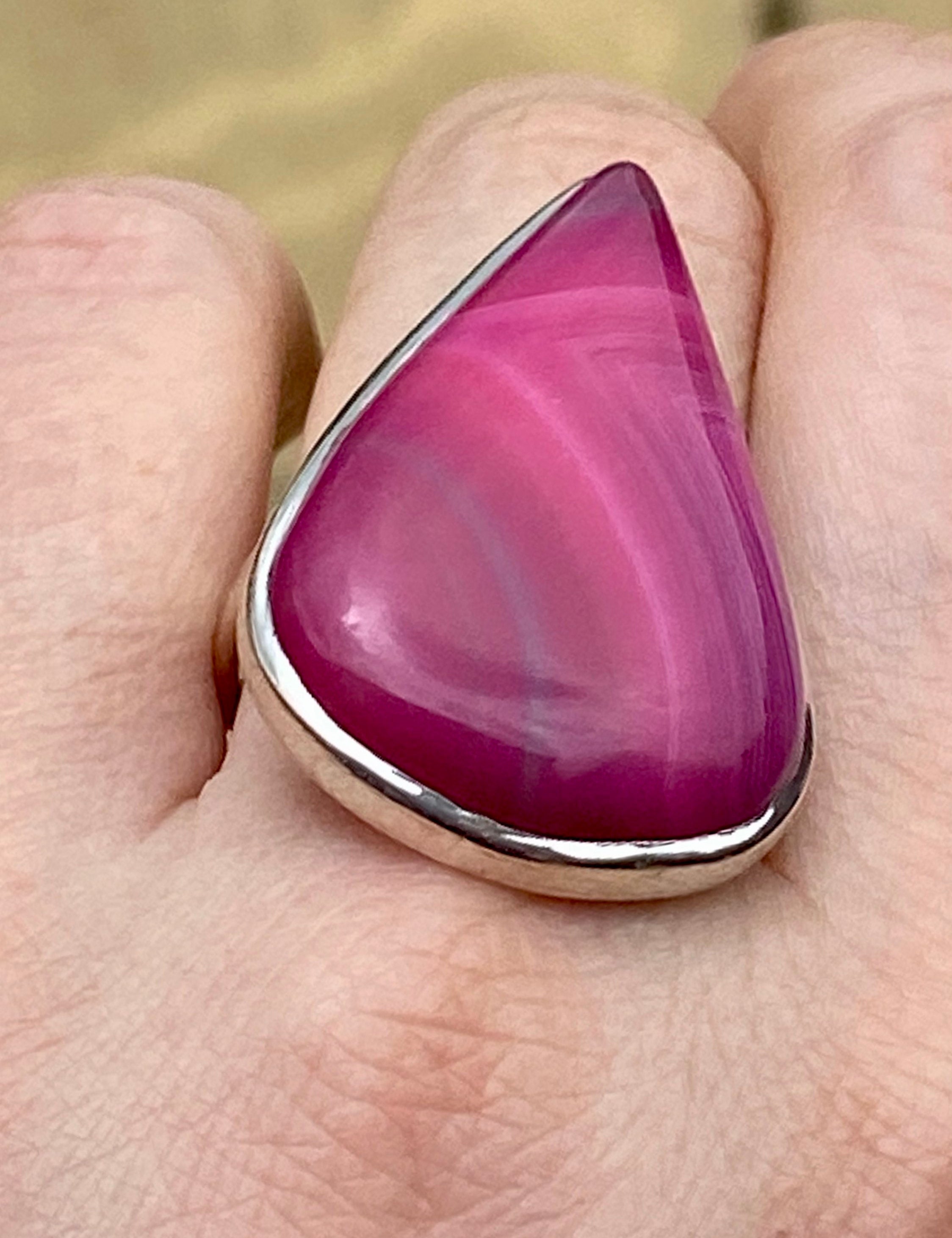 Pink Botswana Agate and Silver Ring Including the Chain (M09)