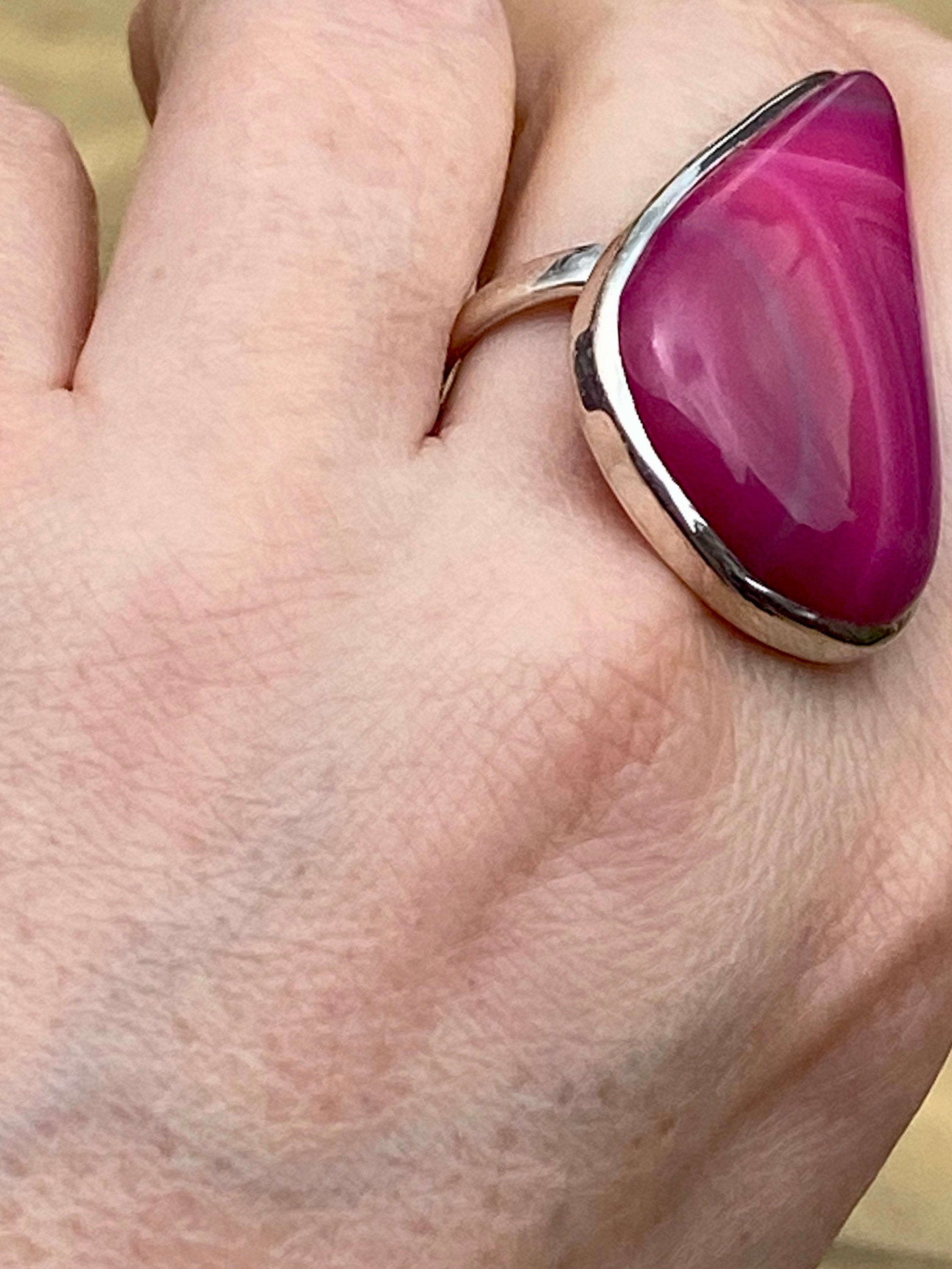 Pink Botswana Agate and Silver Ring Including the Chain (M09)