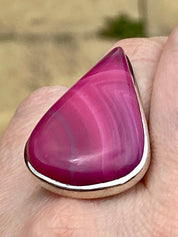 Pink Botswana Agate and Silver Ring Including the Chain (M09)