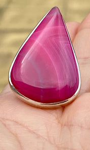 Pink Botswana Agate and Silver Ring Including the Chain (M09)