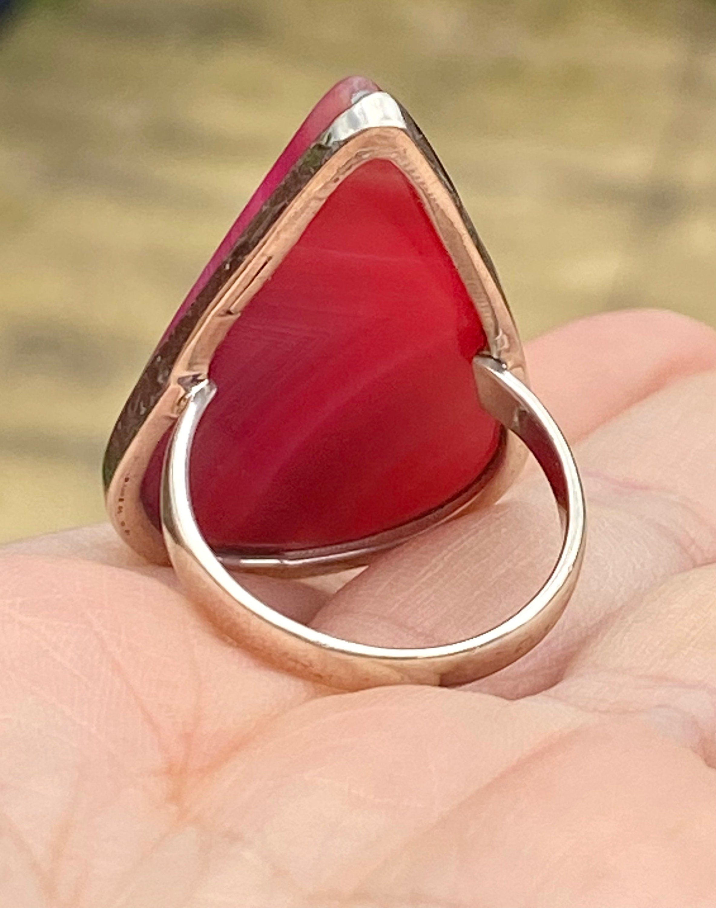 Pink Botswana Agate and Silver Ring Including the Chain (M09)