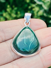 Natural Malachite and Silver Pendant Including the Chain (M0523)