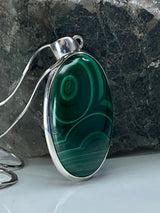Natural Malachite and Silver Pendant Including the Chain (M0523)