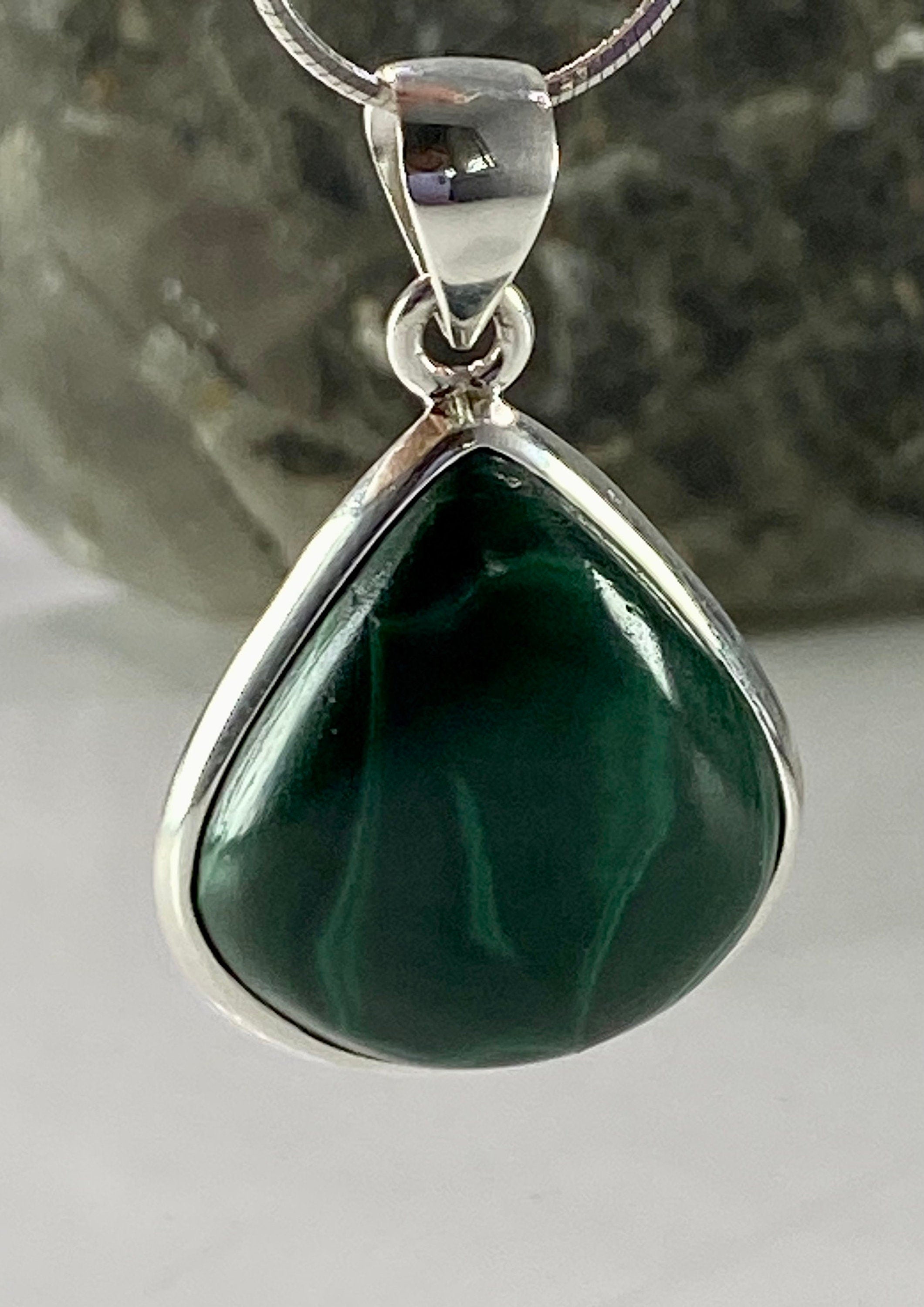 Natural Malachite and Silver Pendant Including the Chain (M0523)