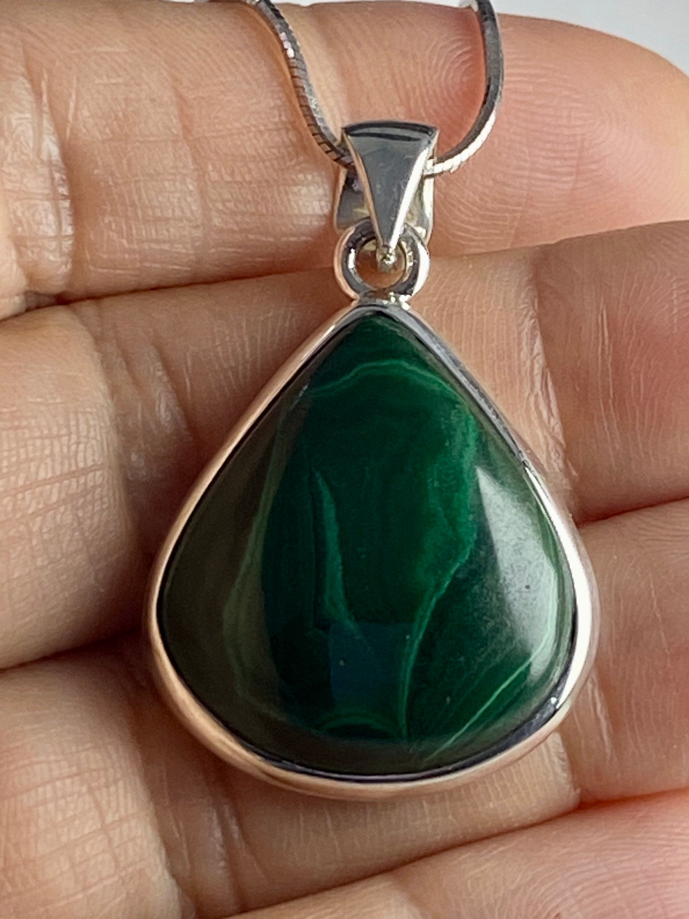 Natural Malachite and Silver Pendant Including the Chain (M0523)