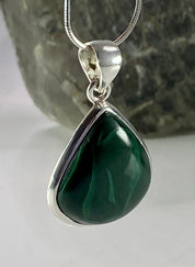 Natural Malachite and Silver Pendant Including the Chain (M0523)