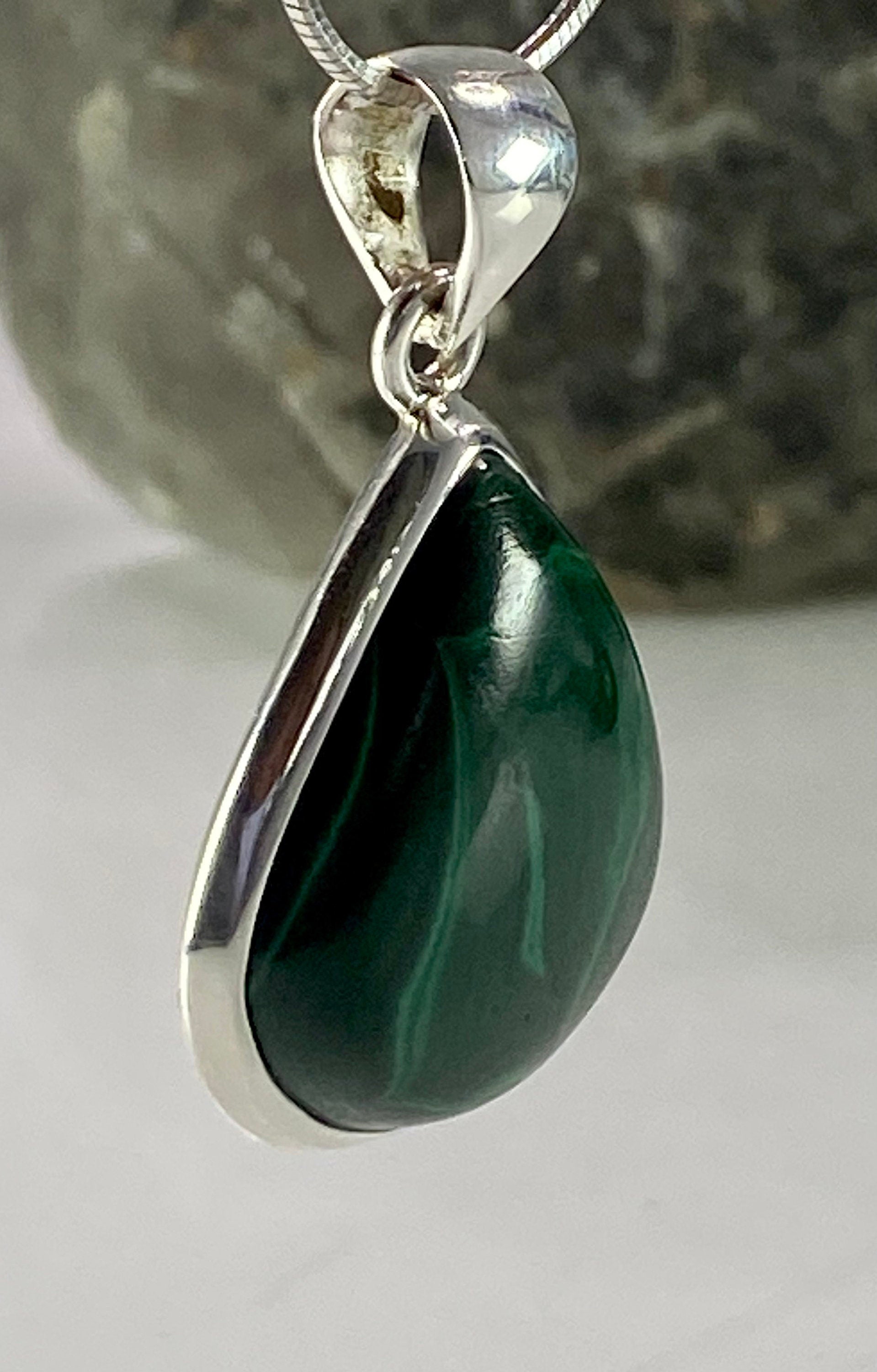 Natural Malachite and Silver Pendant Including the Chain (M0523)