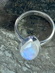 Blue Fire Moonstone and Sterling Silver Ring (M0523)