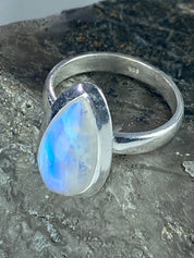 Blue Fire Moonstone and Sterling Silver Ring (M0523)