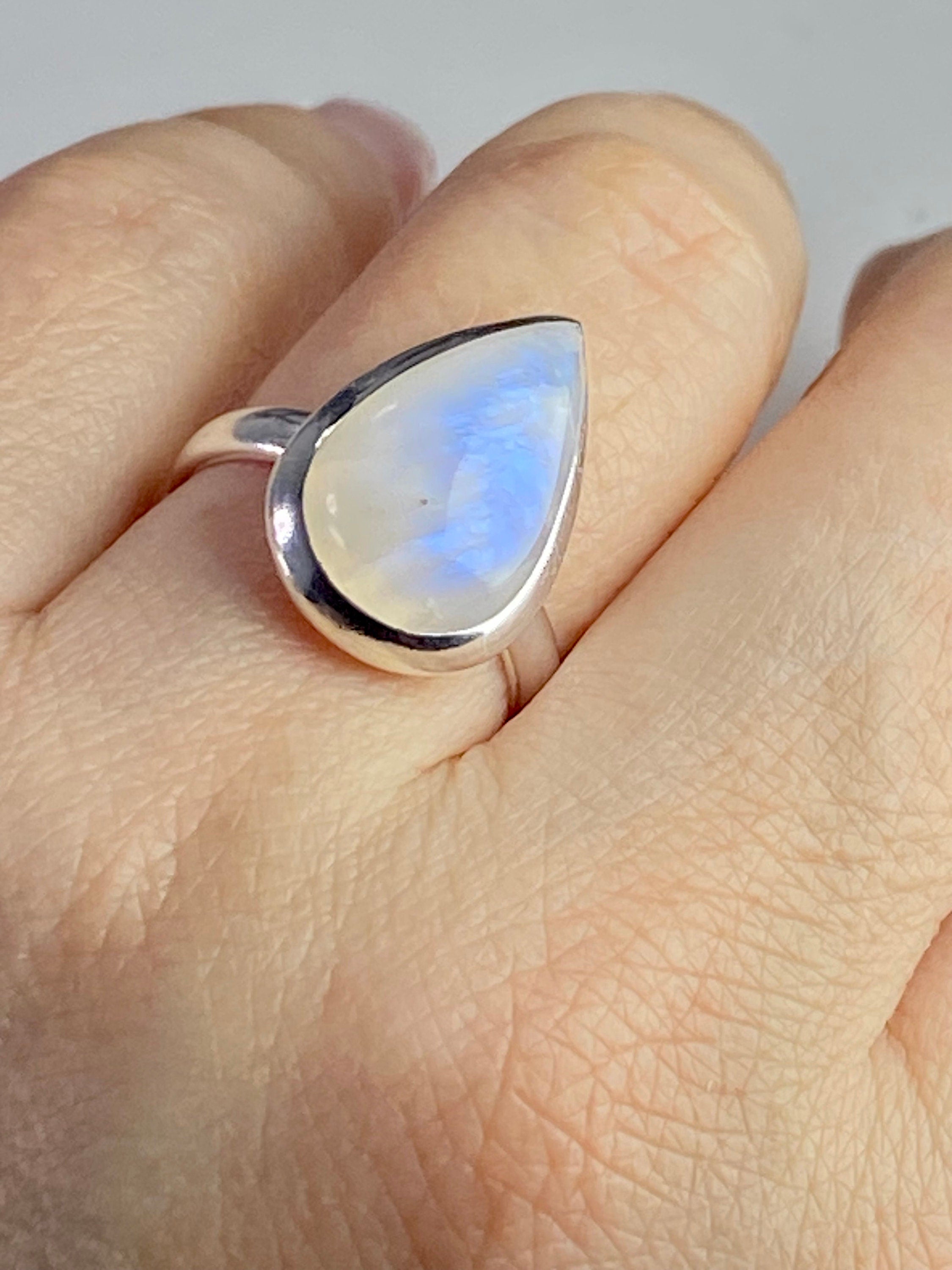 Blue Fire Moonstone and Sterling Silver Ring (M0523)