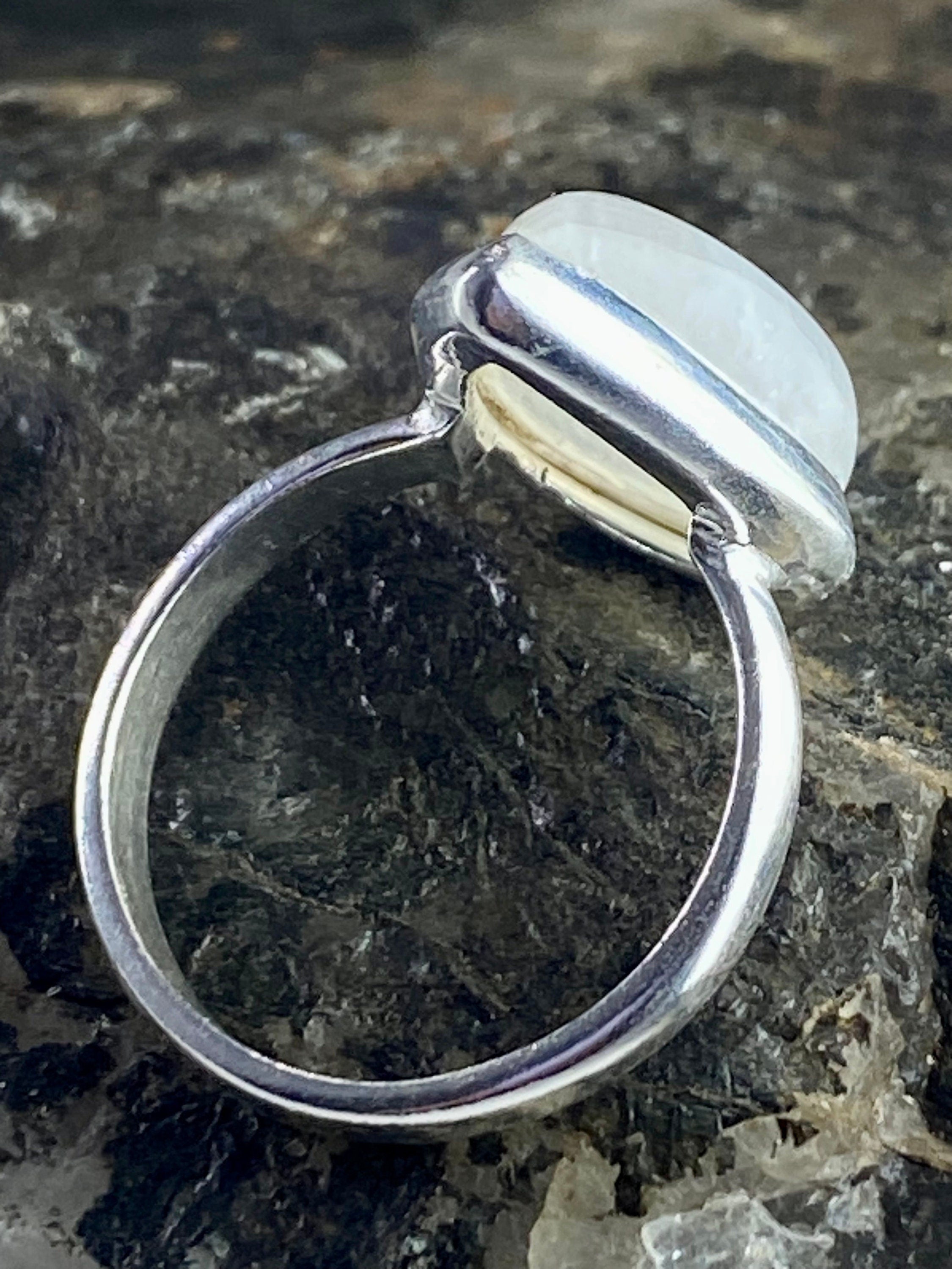 Blue Fire Moonstone and Sterling Silver Ring (M0523)