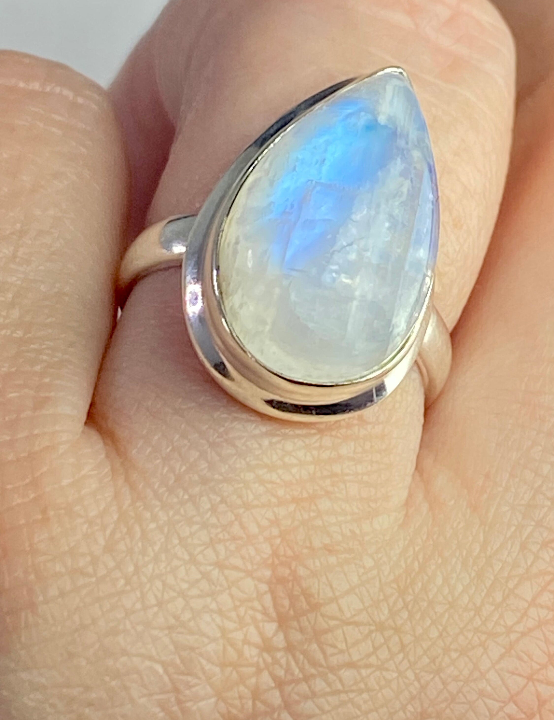 Blue Fire Moonstone and Sterling Silver Ring (M0523)