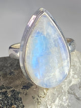 Blue Fire Moonstone and Sterling Silver Ring (M0523)