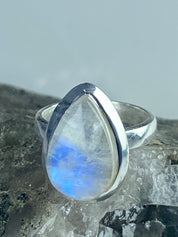 Blue Fire Moonstone and Sterling Silver Ring (M0523)