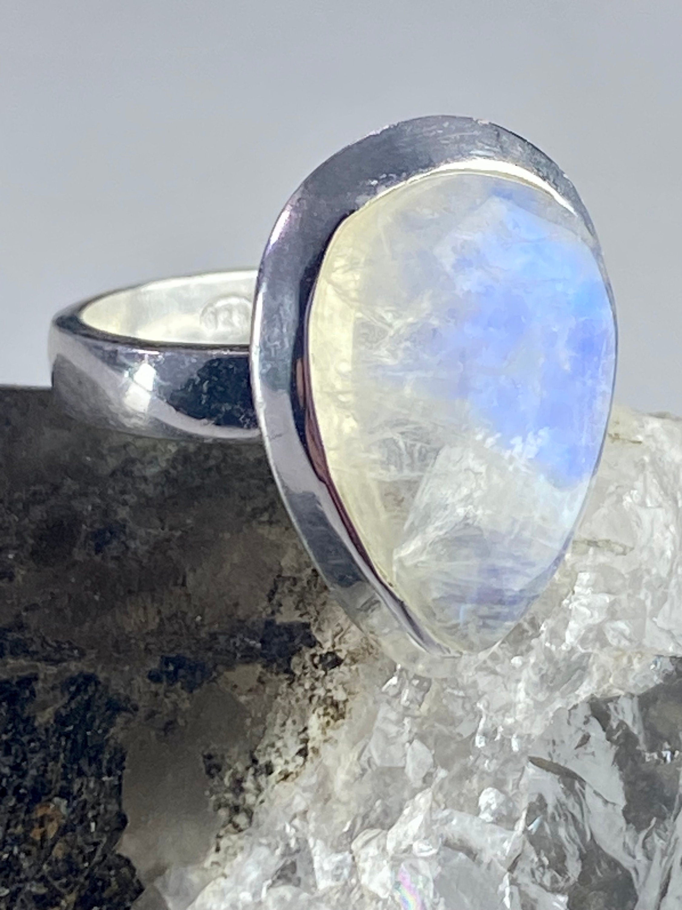 Blue Fire Moonstone and Sterling Silver Ring (M0523)