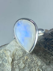 Blue Fire Moonstone and Sterling Silver Ring (M0523)