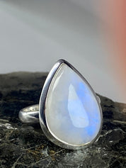 Blue Fire Moonstone and Sterling Silver Ring (M0523)