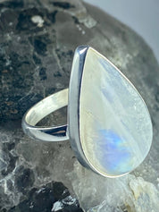 Blue Fire Moonstone and Sterling Silver Ring (M0523)