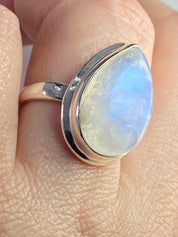 Blue Fire Moonstone and Sterling Silver Ring (M0523)