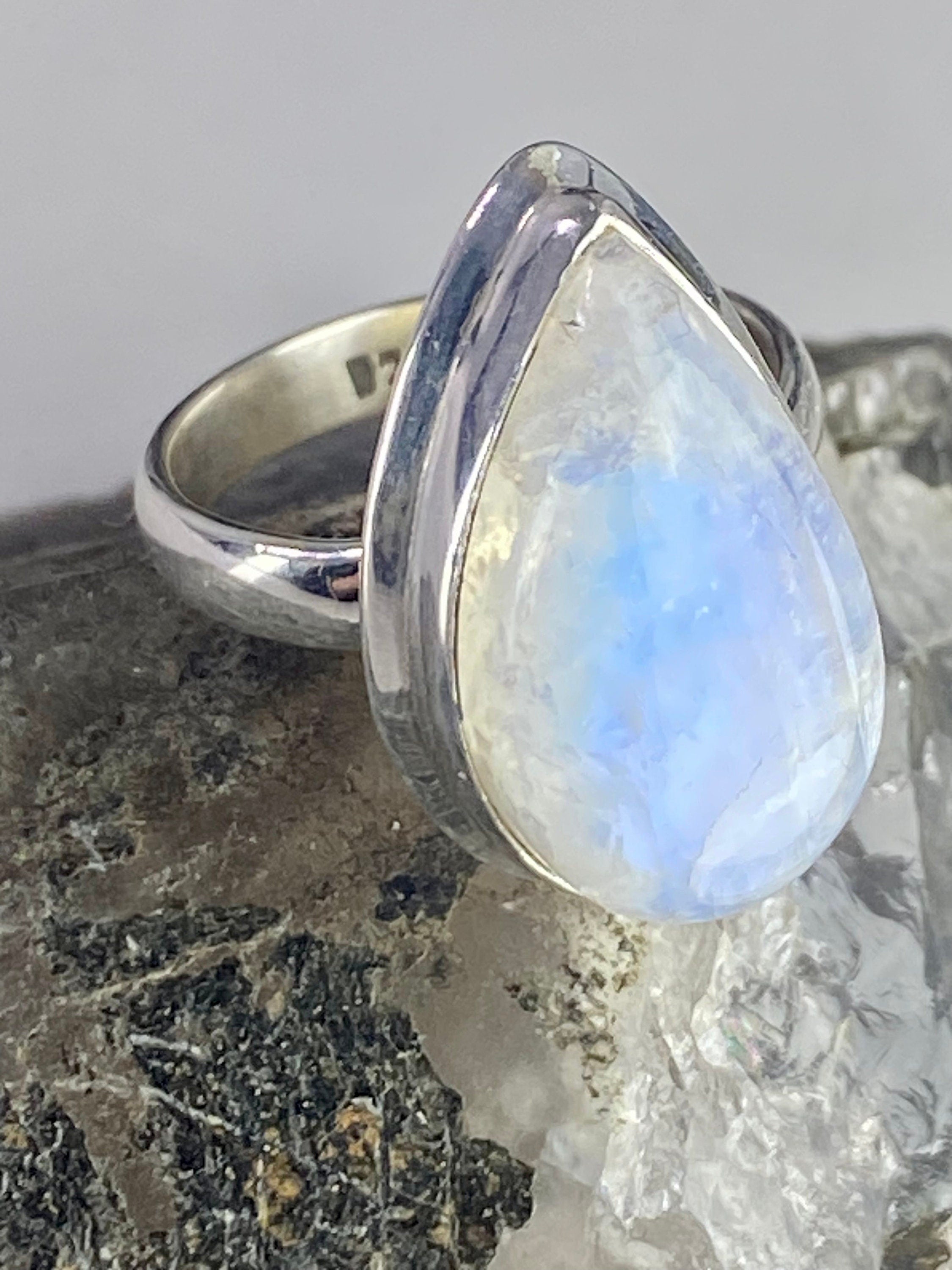 Blue Fire Moonstone and Sterling Silver Ring (M0523)