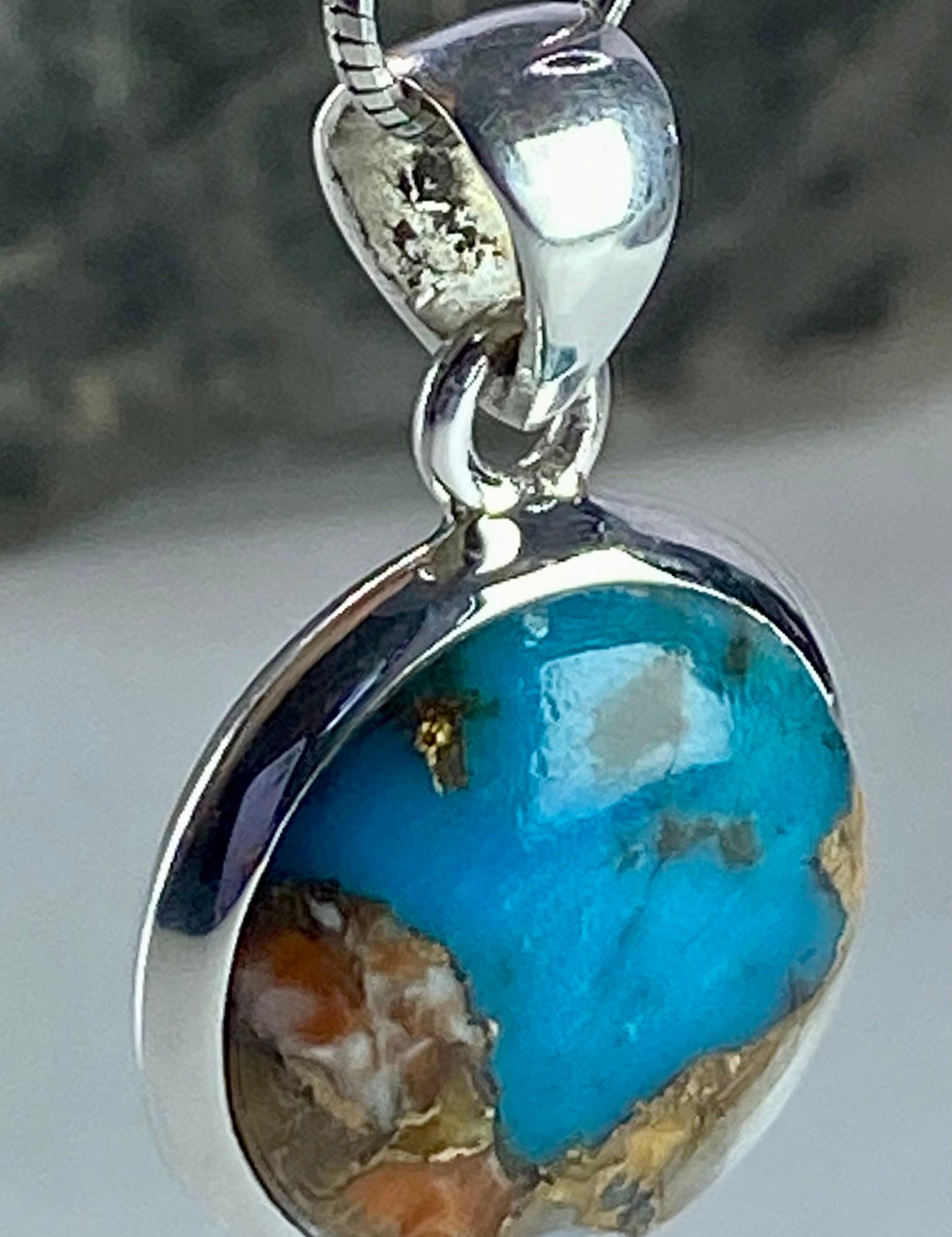 Spiny Oyster and Arizona Turquoise Silver Pendant(M0523)