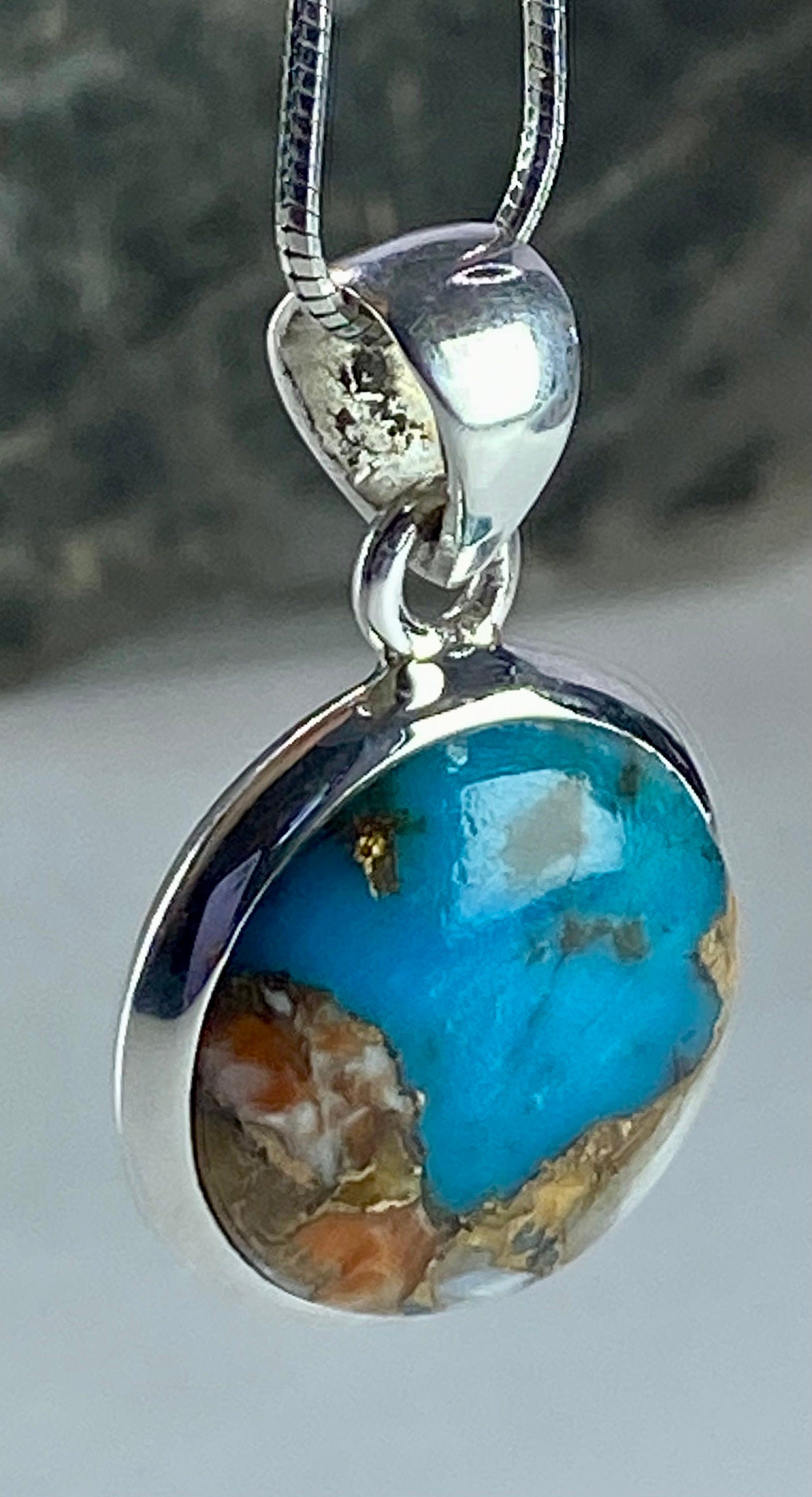 Spiny Oyster and Arizona Turquoise Silver Pendant(M0523)