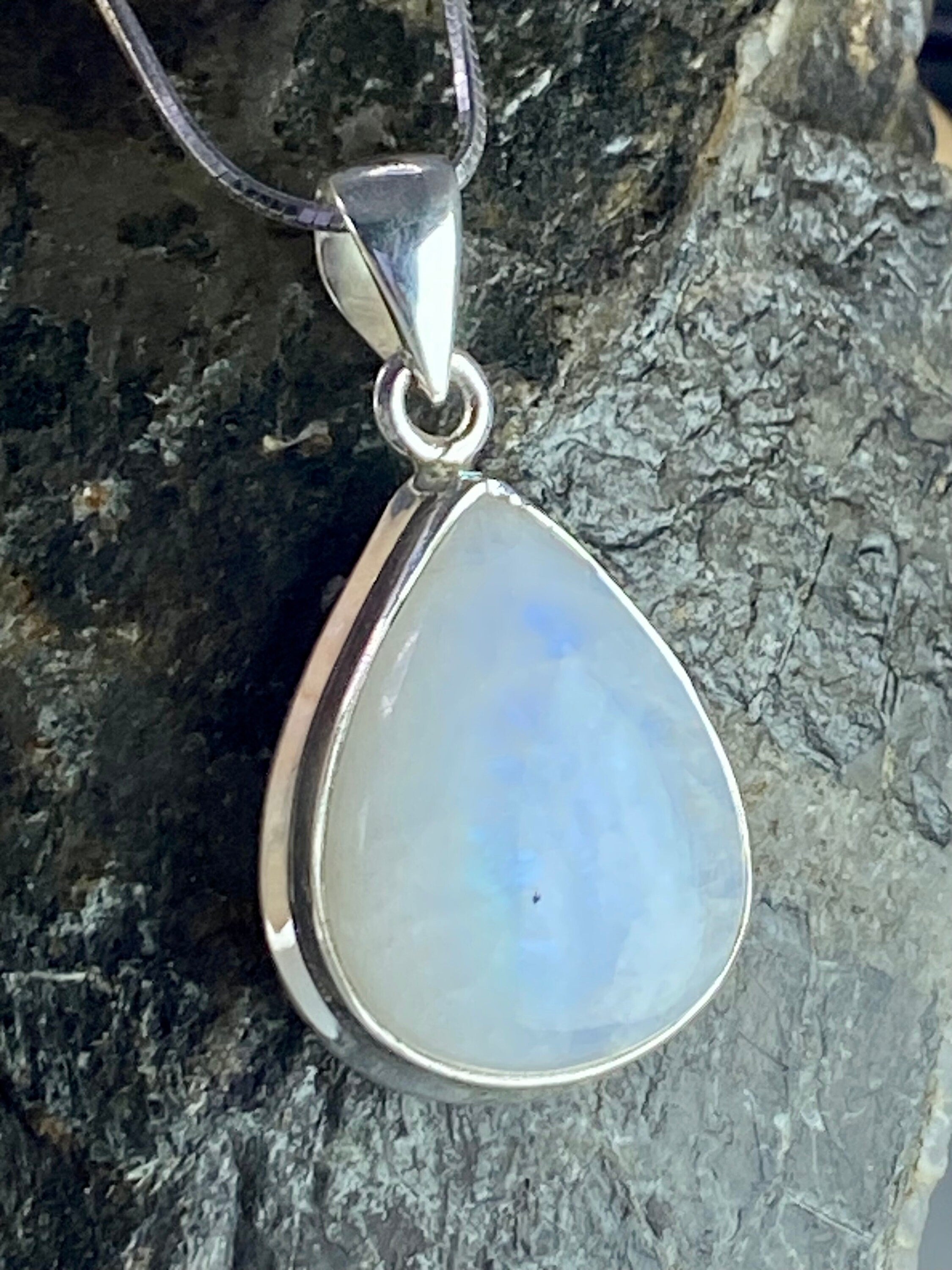 Blue Fire Moonstone and Silver Pendant (M0523)