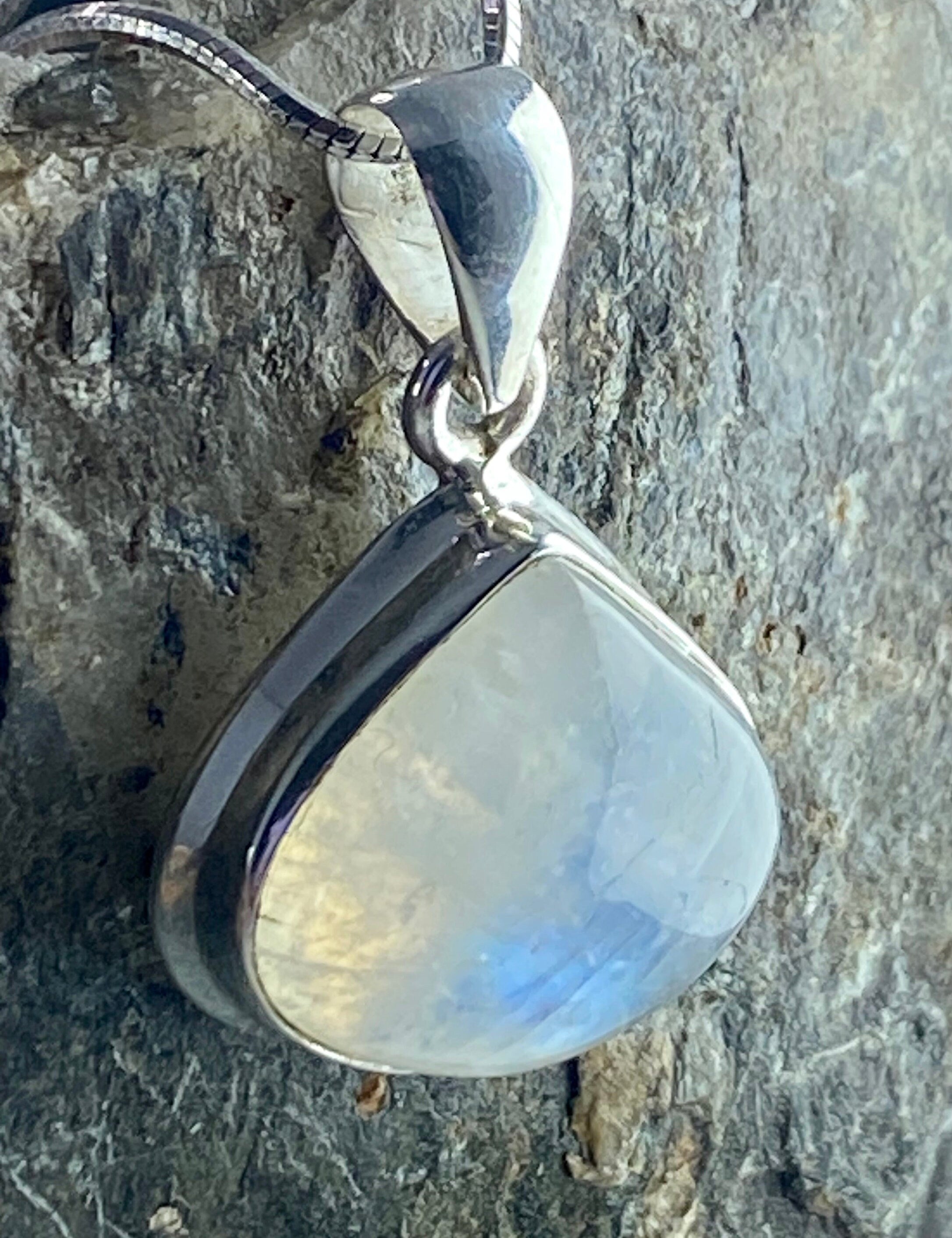 Blue Fire Moonstone and Silver Pendant (M0523)