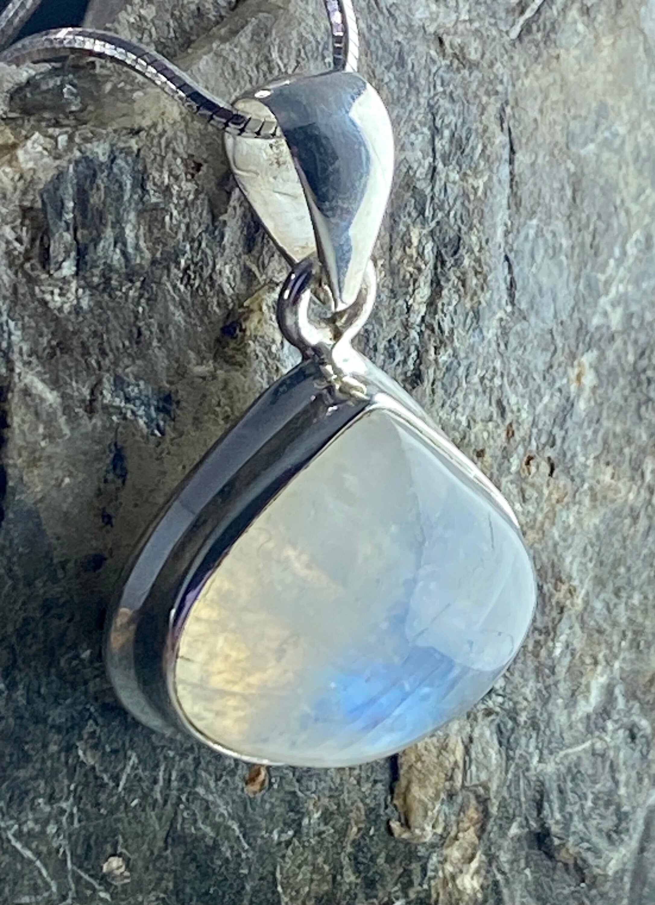 Blue Fire Moonstone and Silver Pendant (M0523)