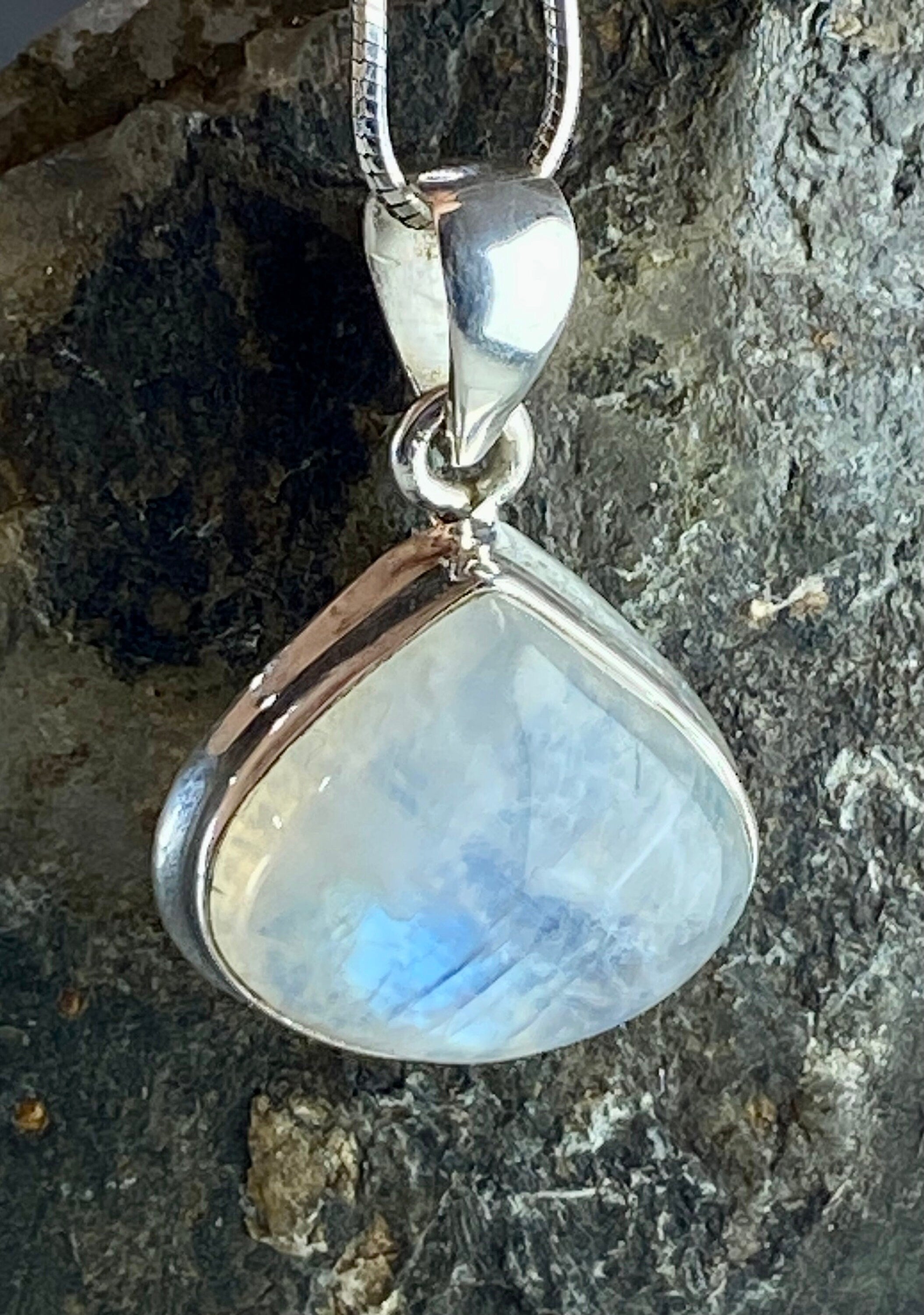 Blue Fire Moonstone and Silver Pendant (M0523)