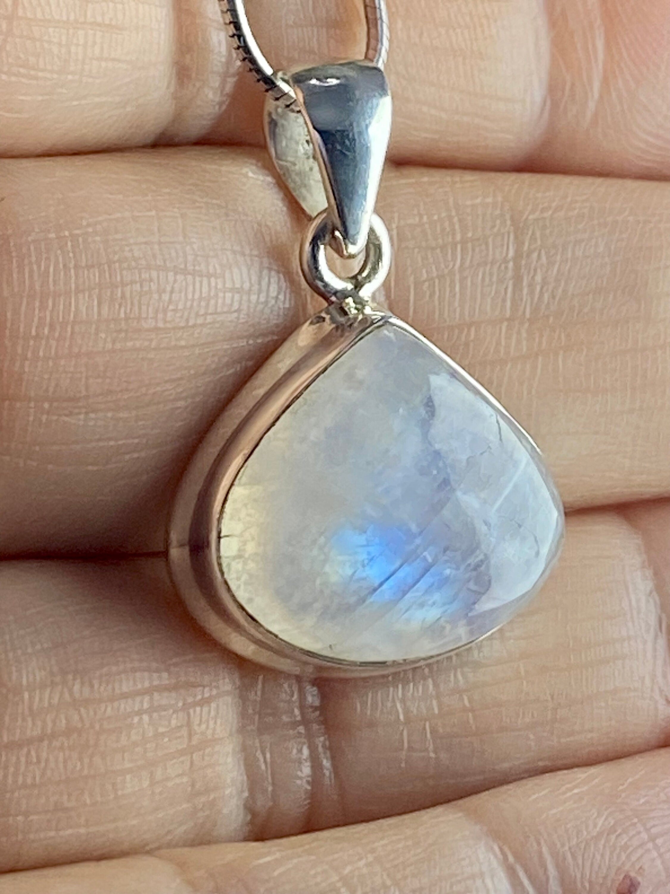 Blue Fire Moonstone and Silver Pendant (M0523)