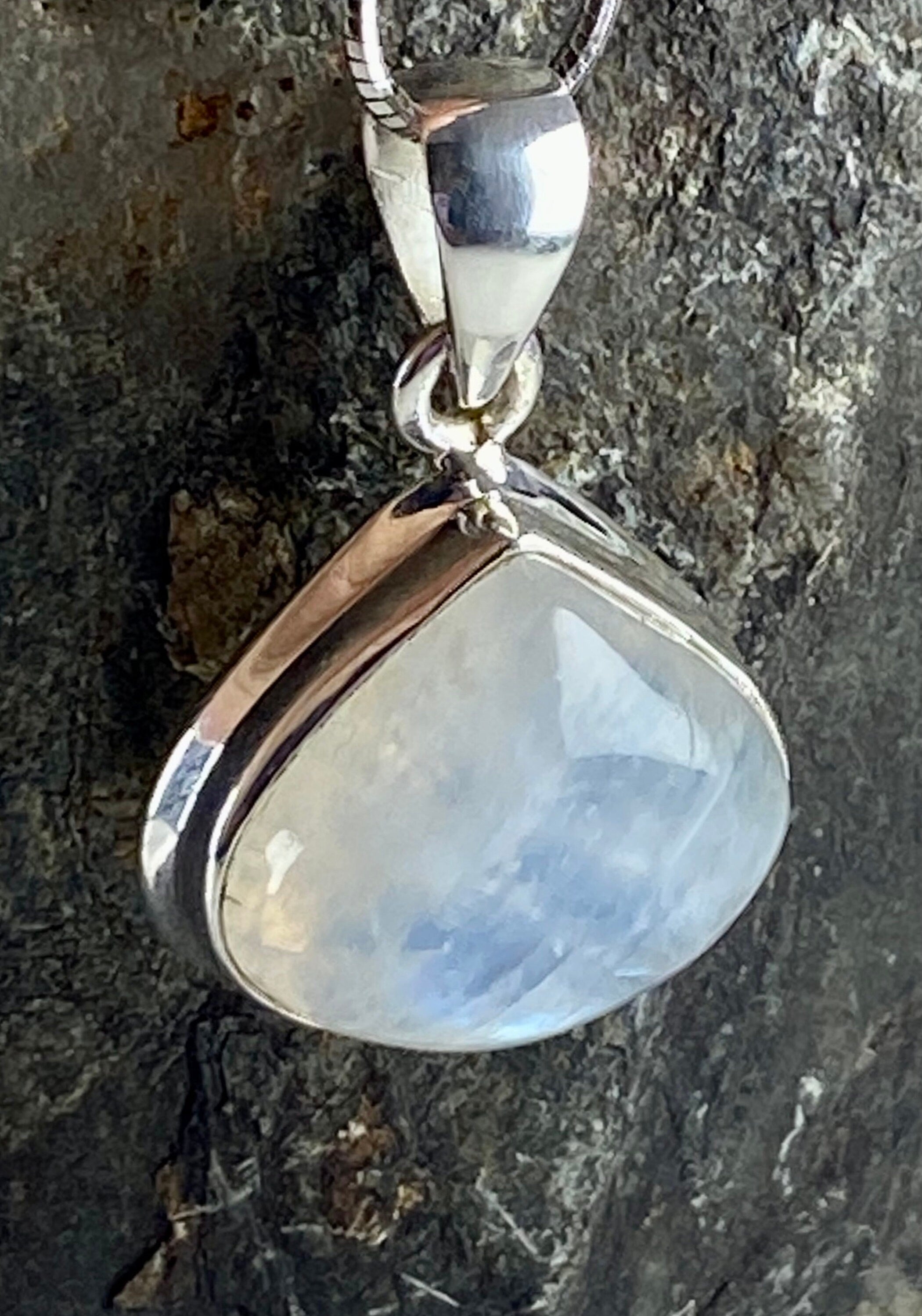 Blue Fire Moonstone and Silver Pendant (M0523)