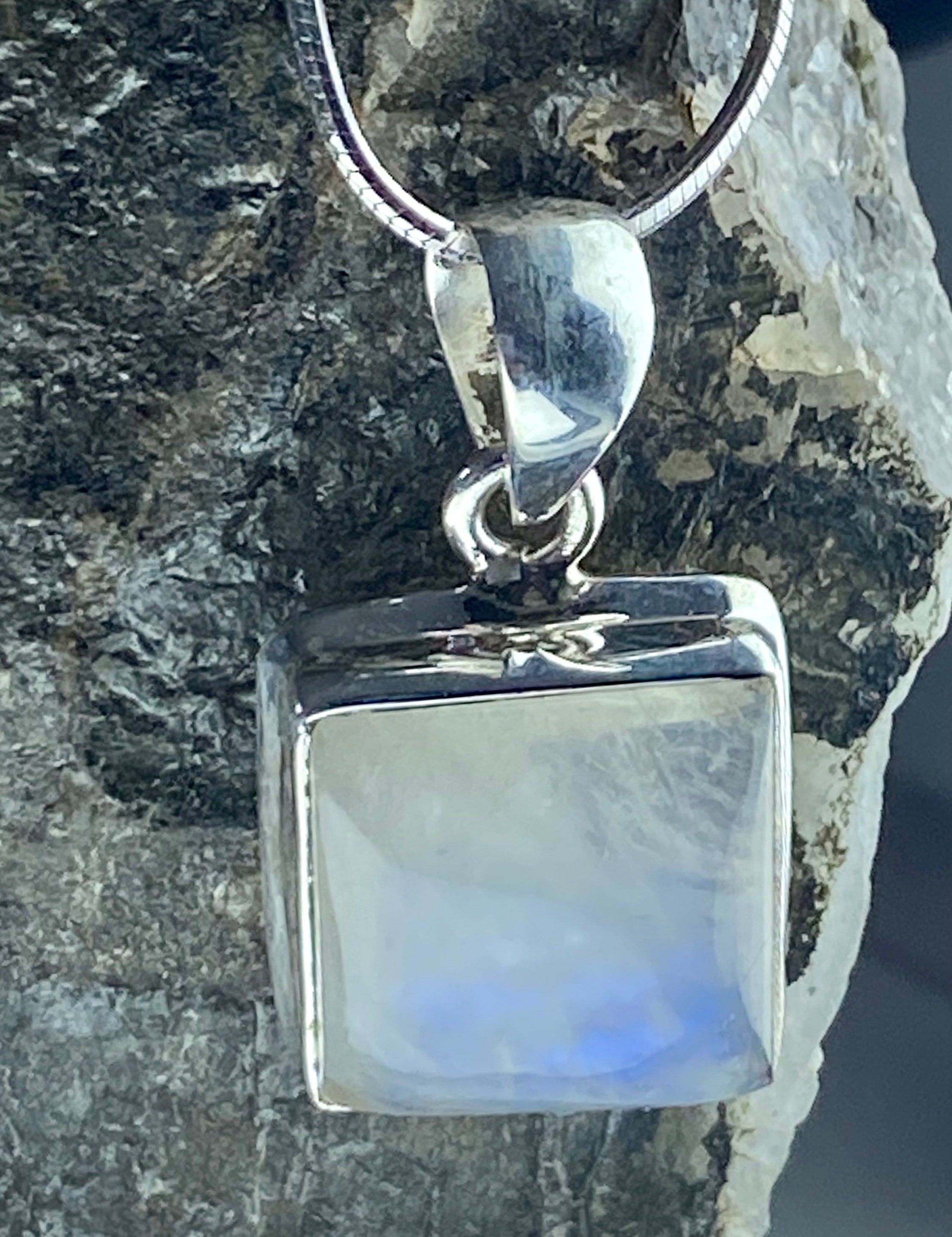 Blue Fire Moonstone and Silver Pendant (M0523)