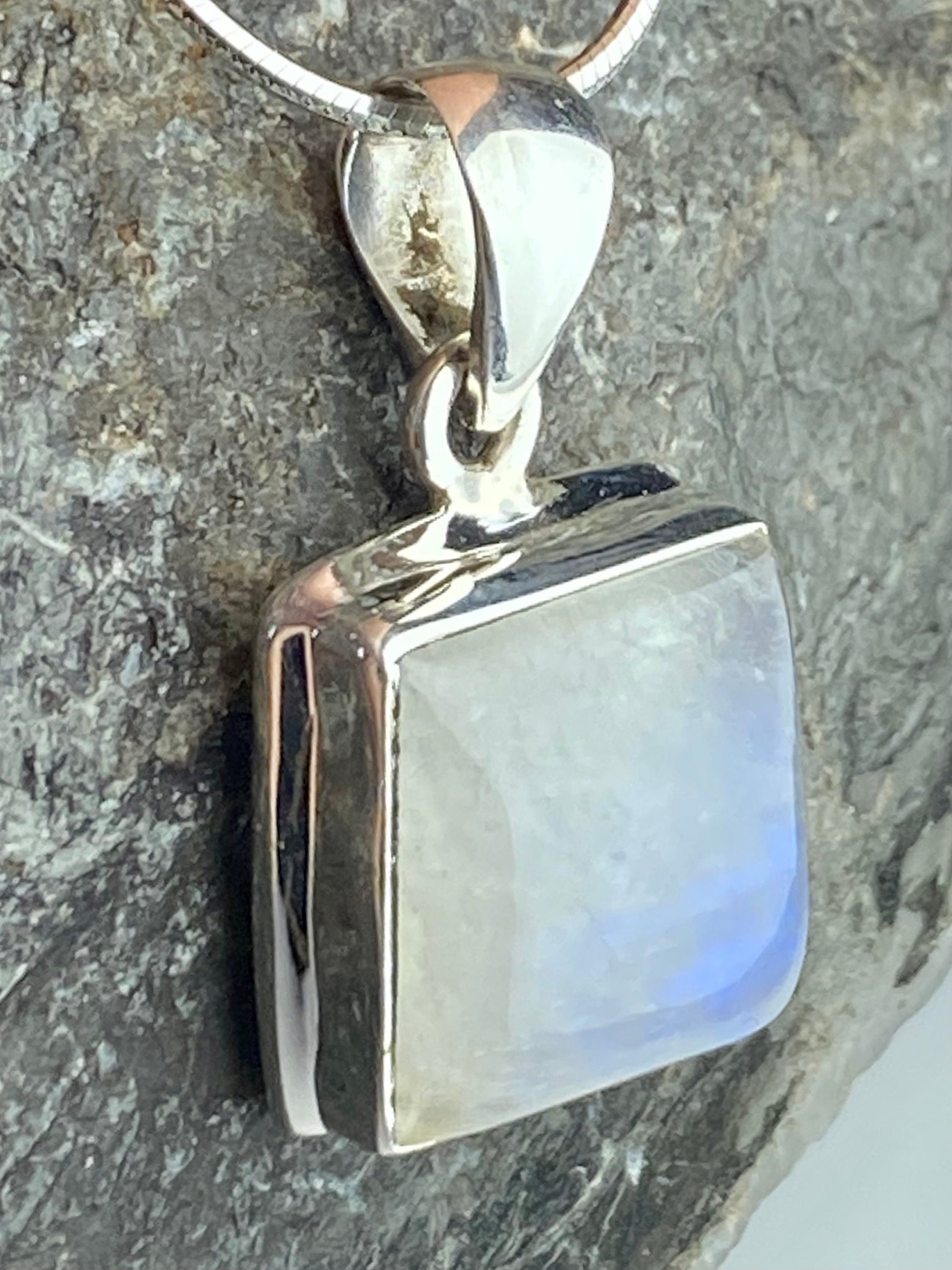 Blue Fire Moonstone and Silver Pendant (M0523)