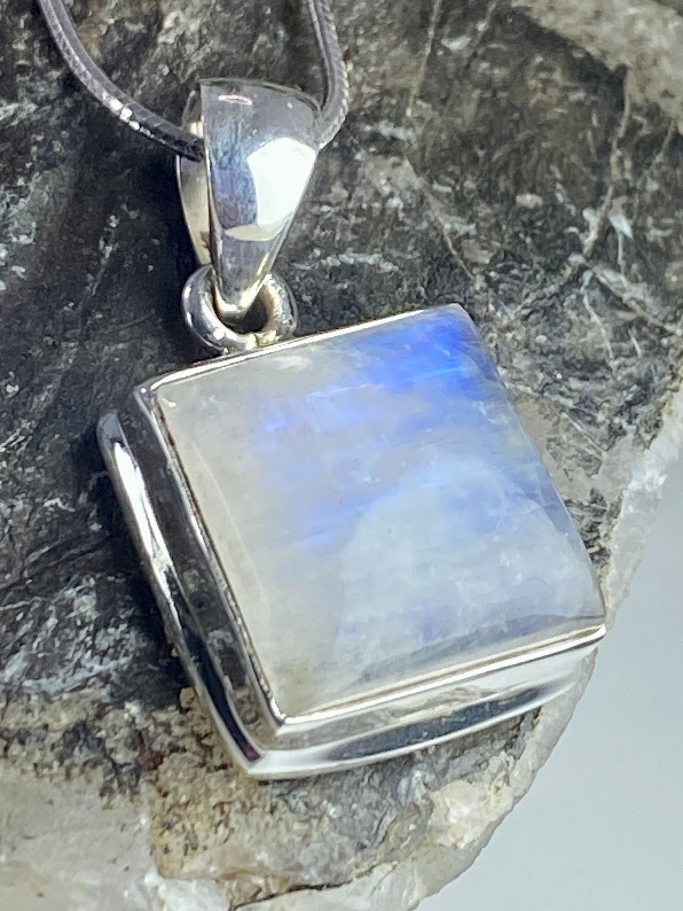 Blue Fire Moonstone and Silver Pendant (M0523)