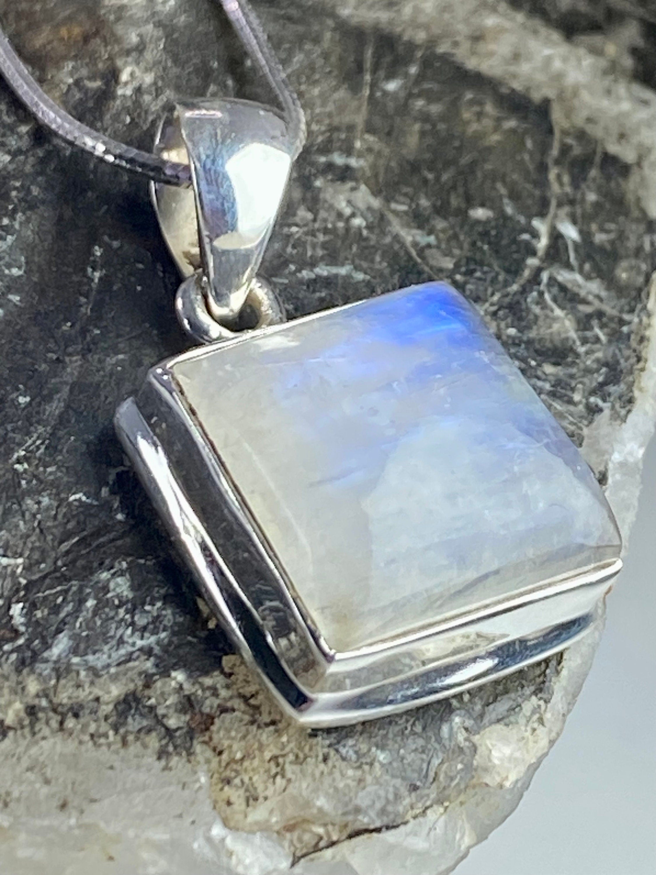 Blue Fire Moonstone and Silver Pendant (M0523)