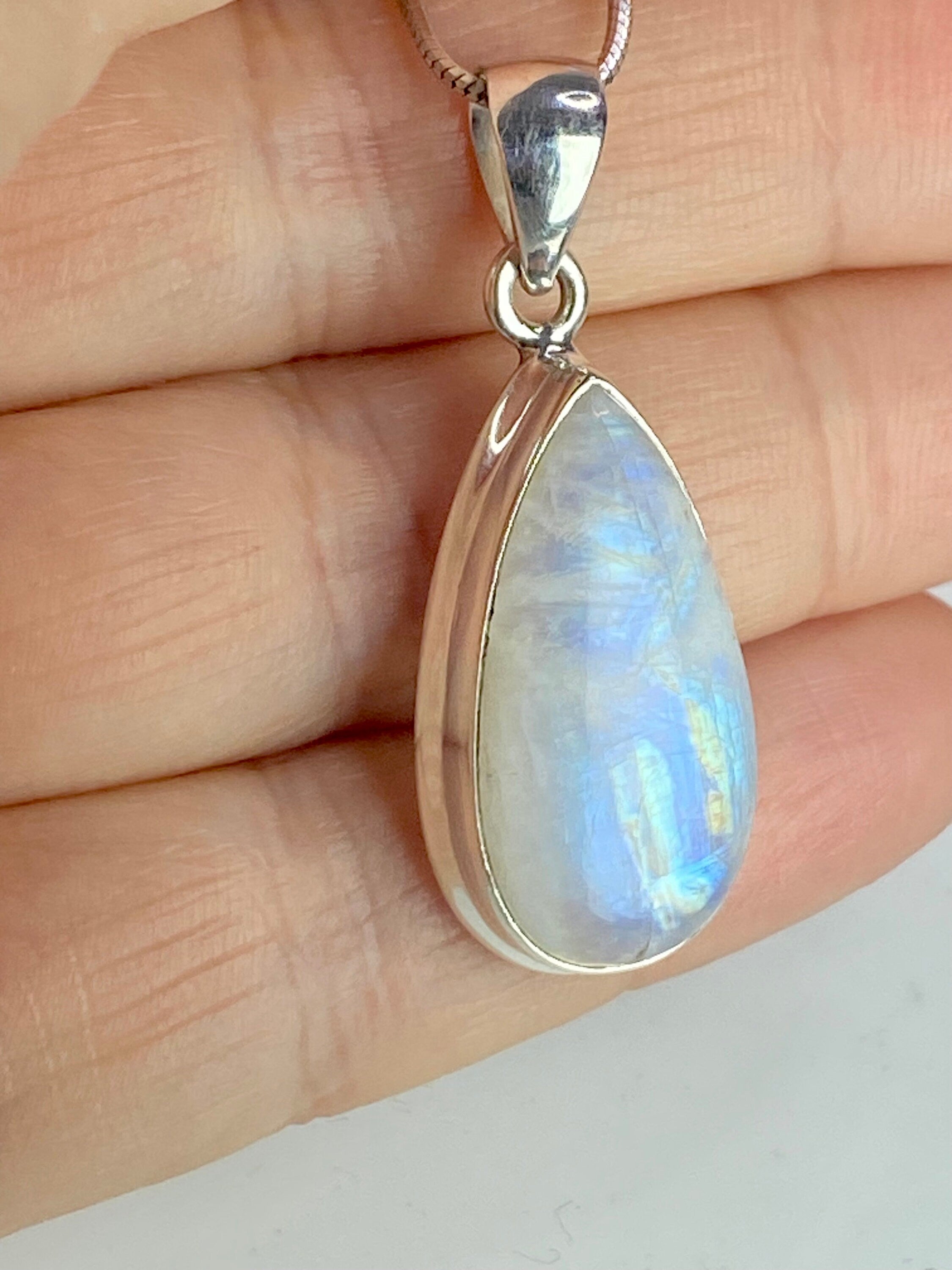 Blue Fire Moonstone and Silver Pendant (M0523)