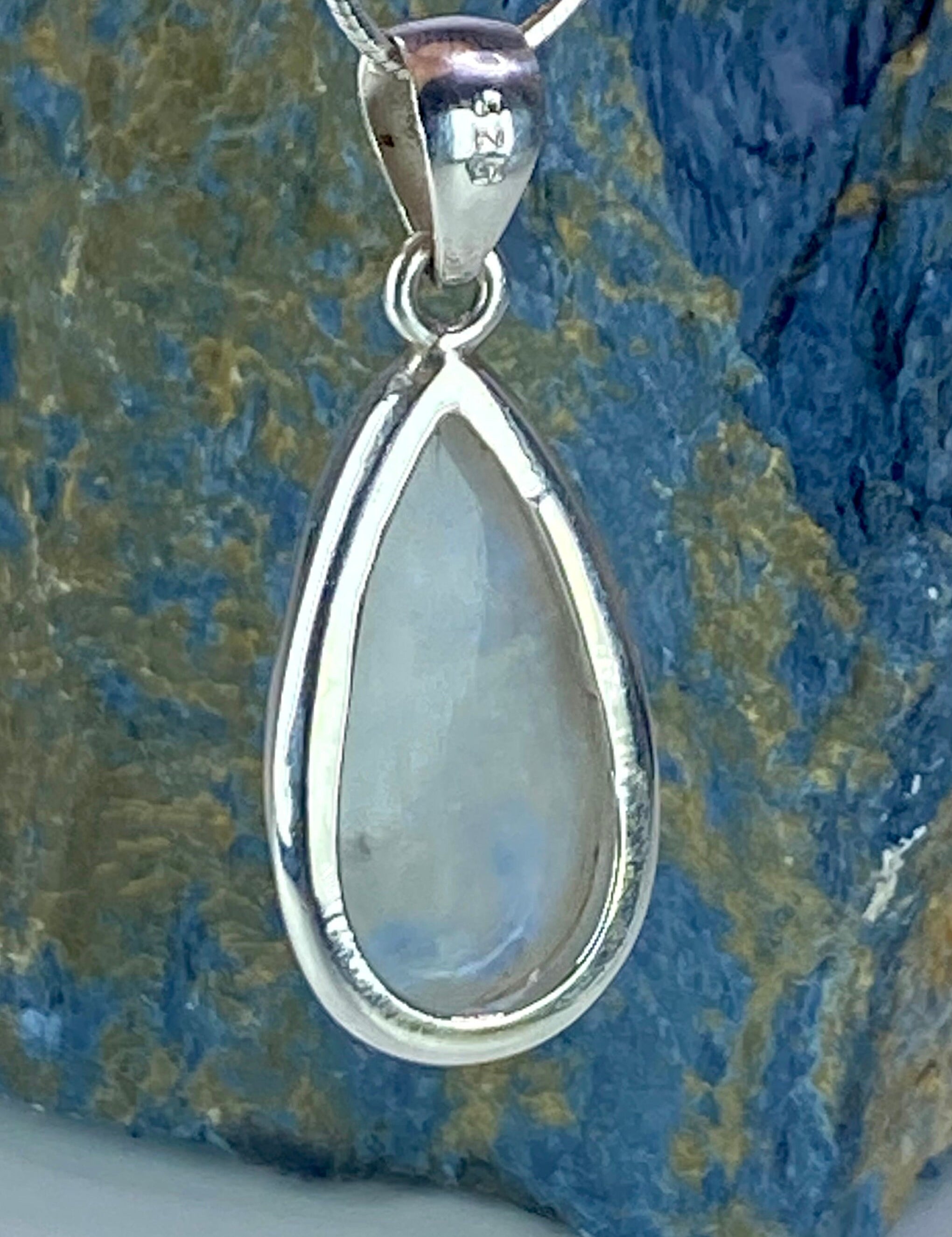 Blue Fire Moonstone and Silver Pendant (M0523)