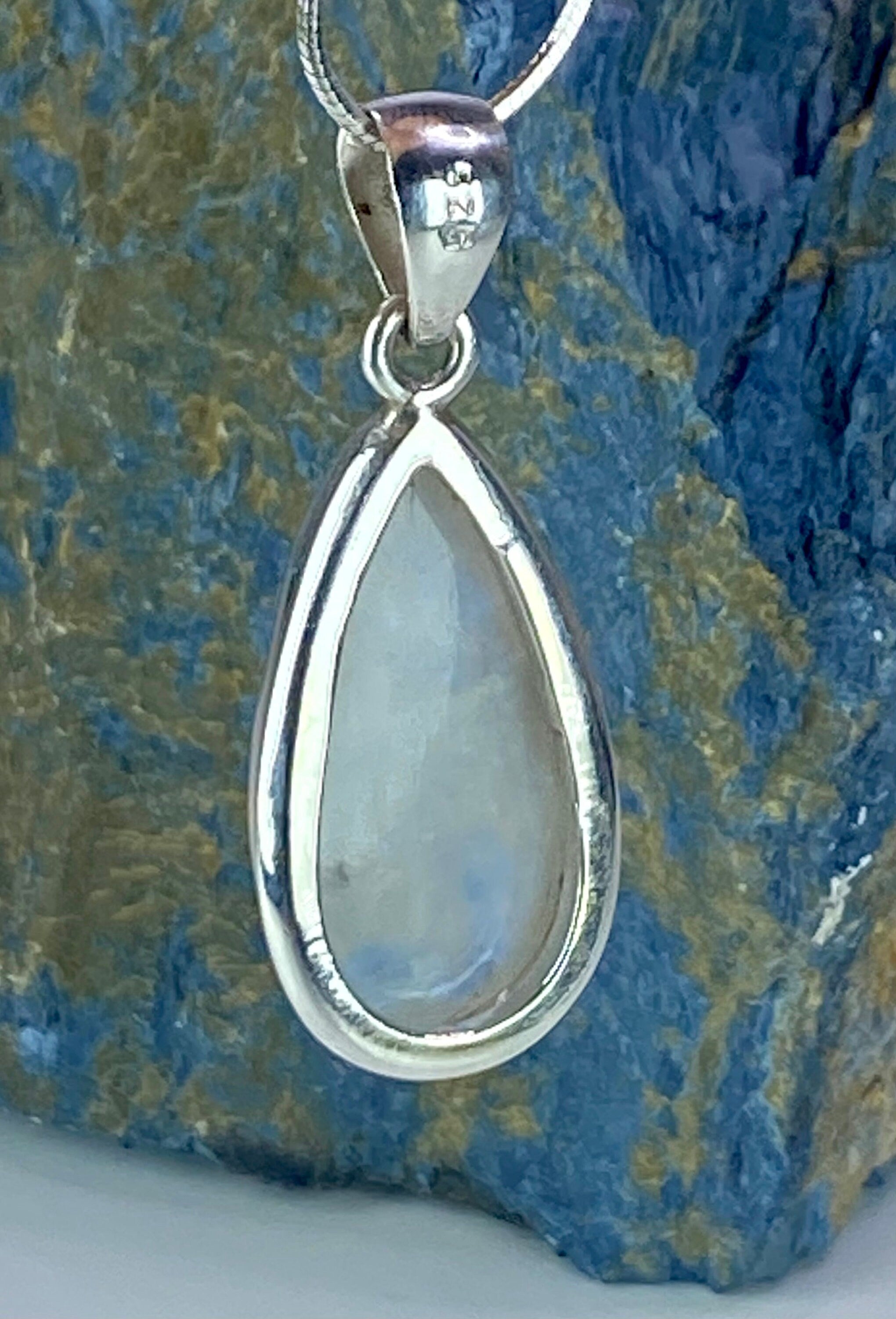 Blue Fire Moonstone and Silver Pendant (M0523)