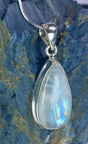 Blue Fire Moonstone and Silver Pendant (M0523)