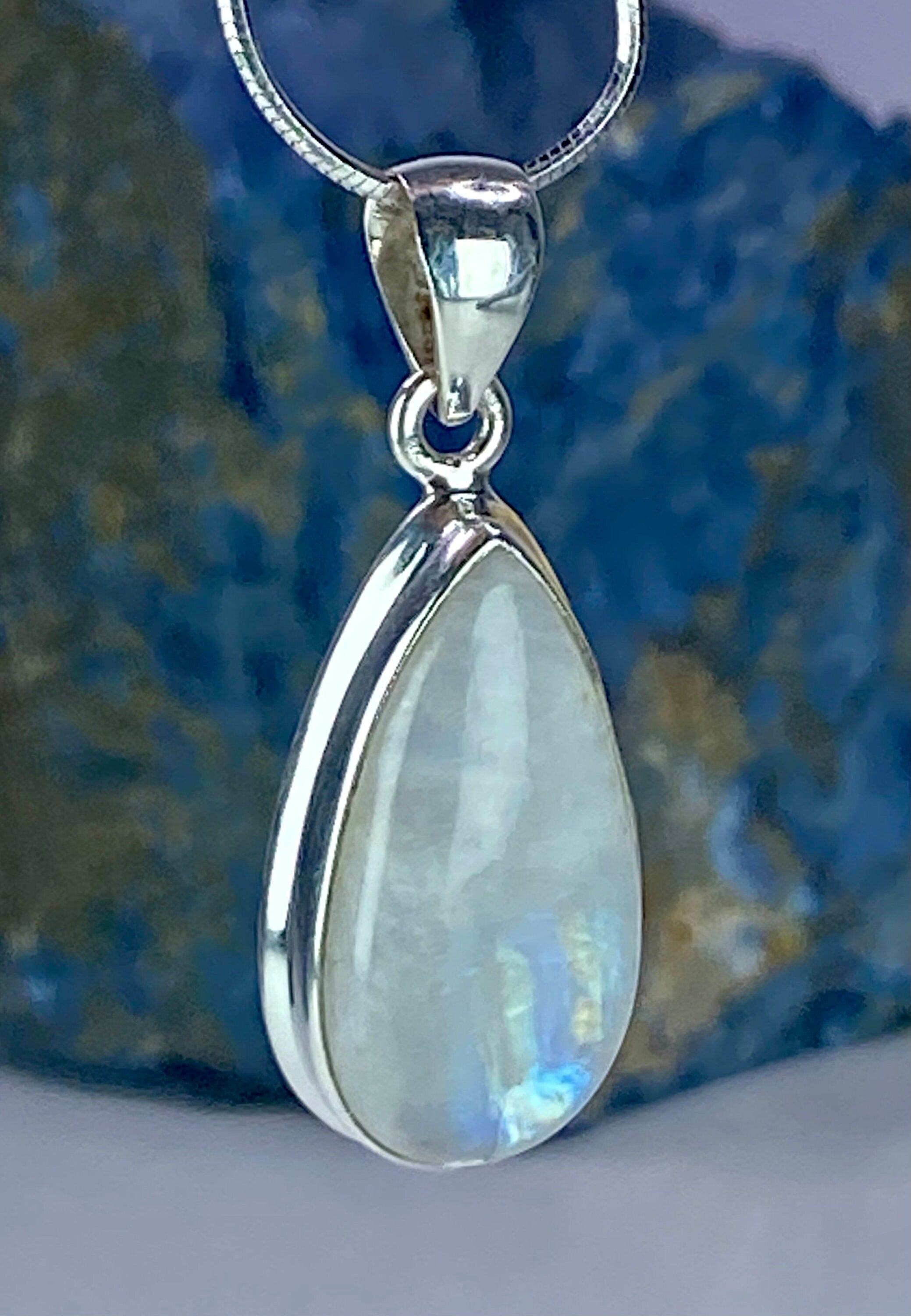 Blue Fire Moonstone and Silver Pendant (M0523)