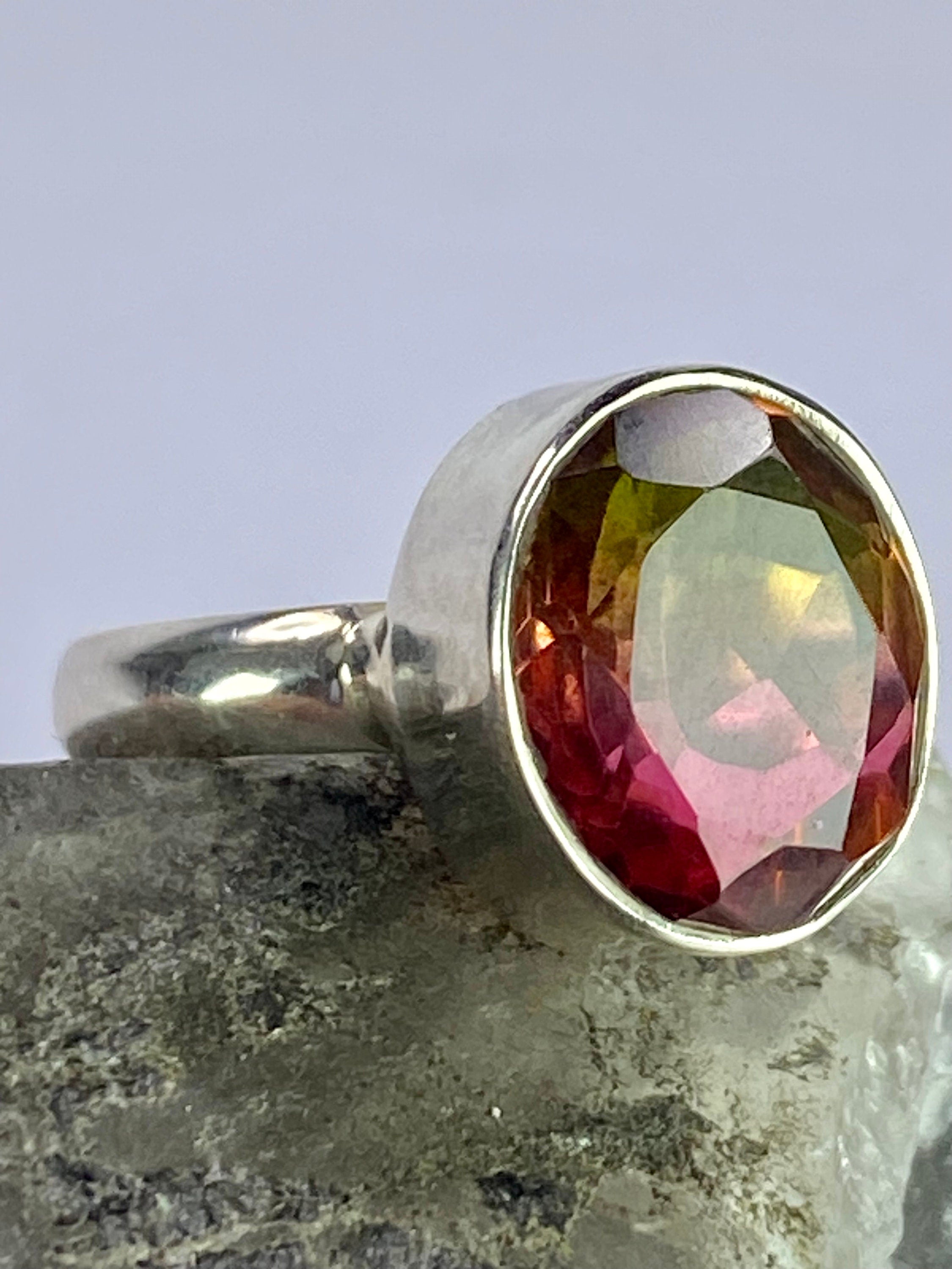 Three Coloured Tourmaline and Sterling Silver Ring