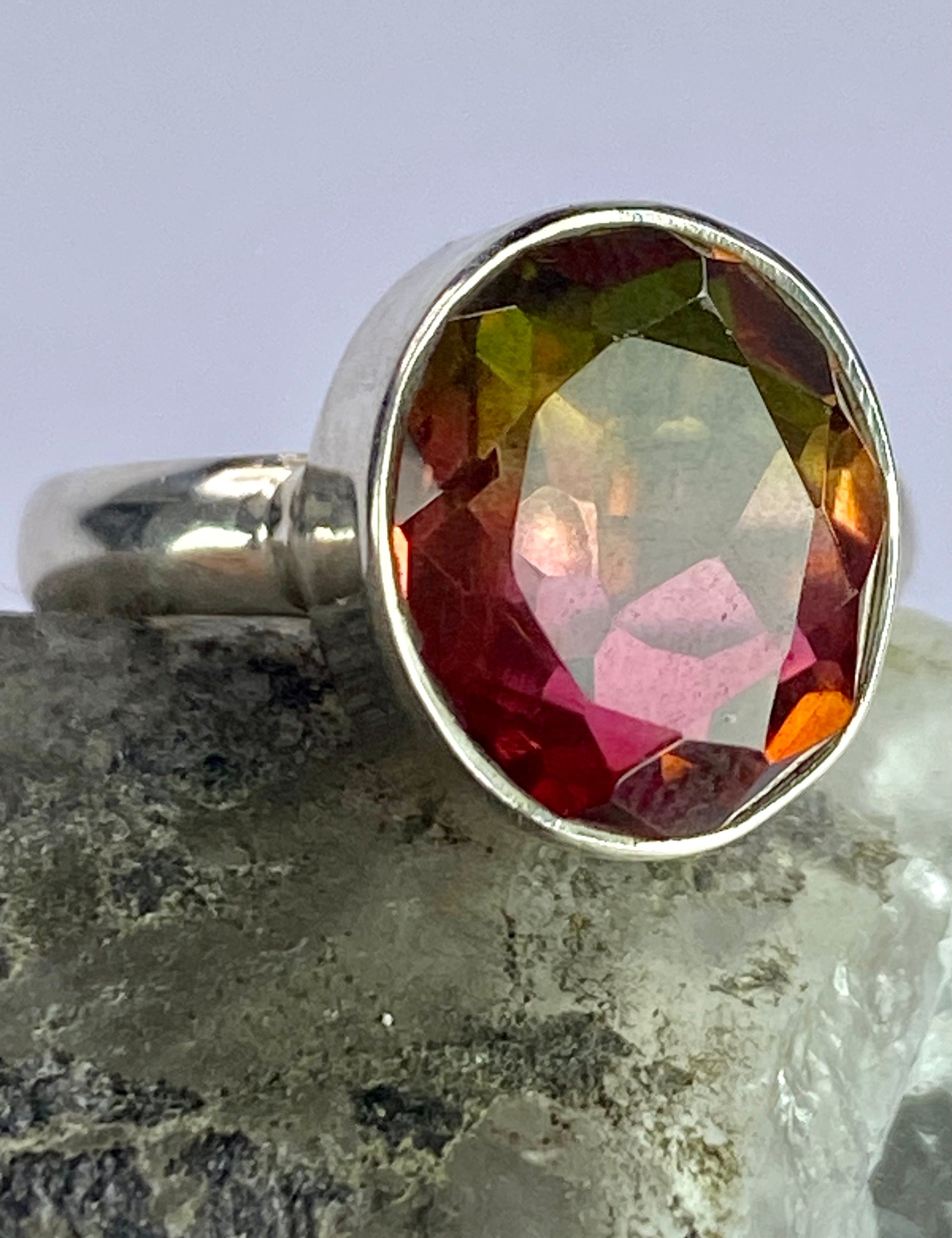 Three Coloured Tourmaline and Sterling Silver Ring