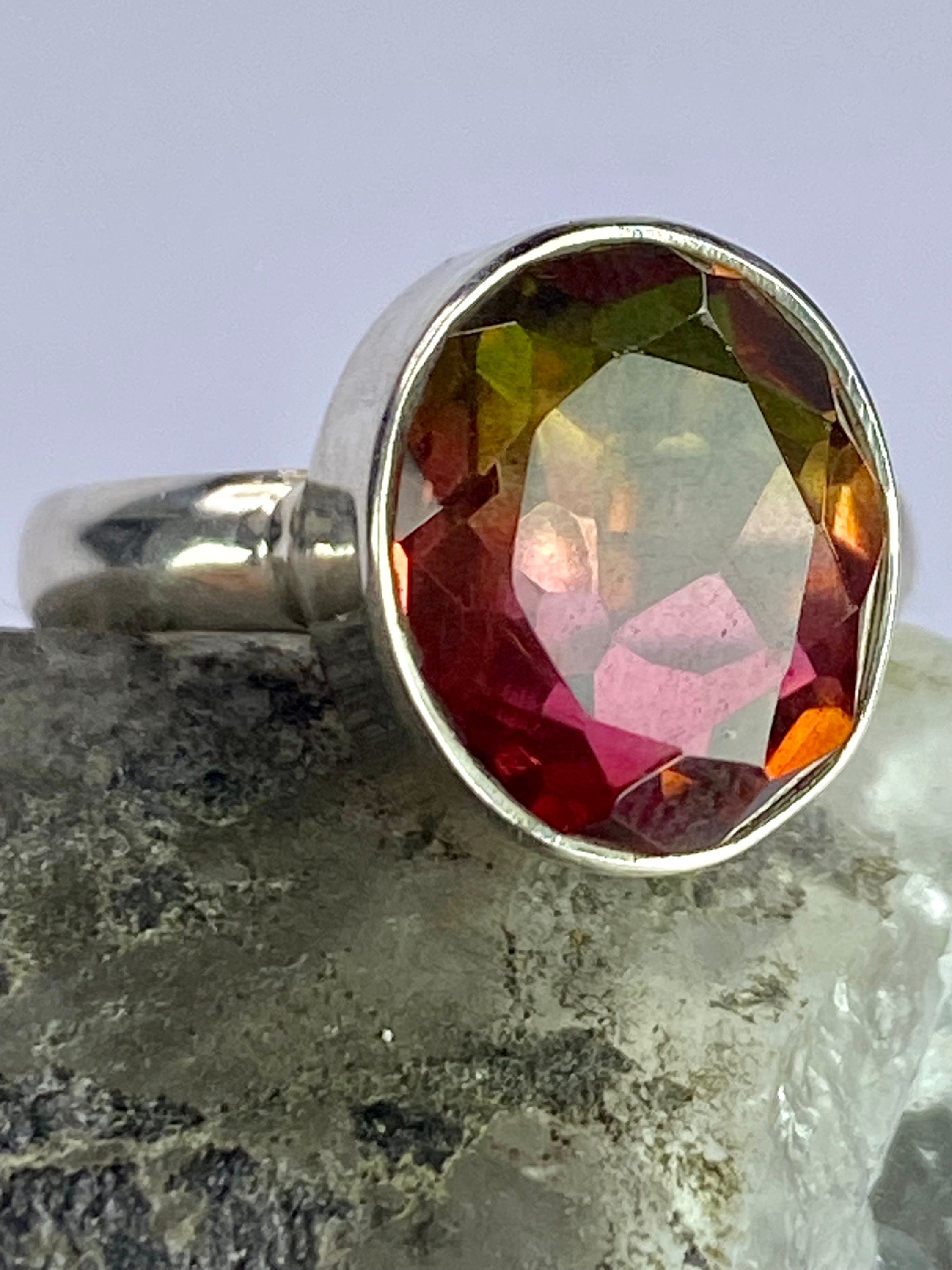 Three Coloured Tourmaline and Sterling Silver Ring