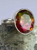 Watermelon Tourmaline Silver Oval Ring
