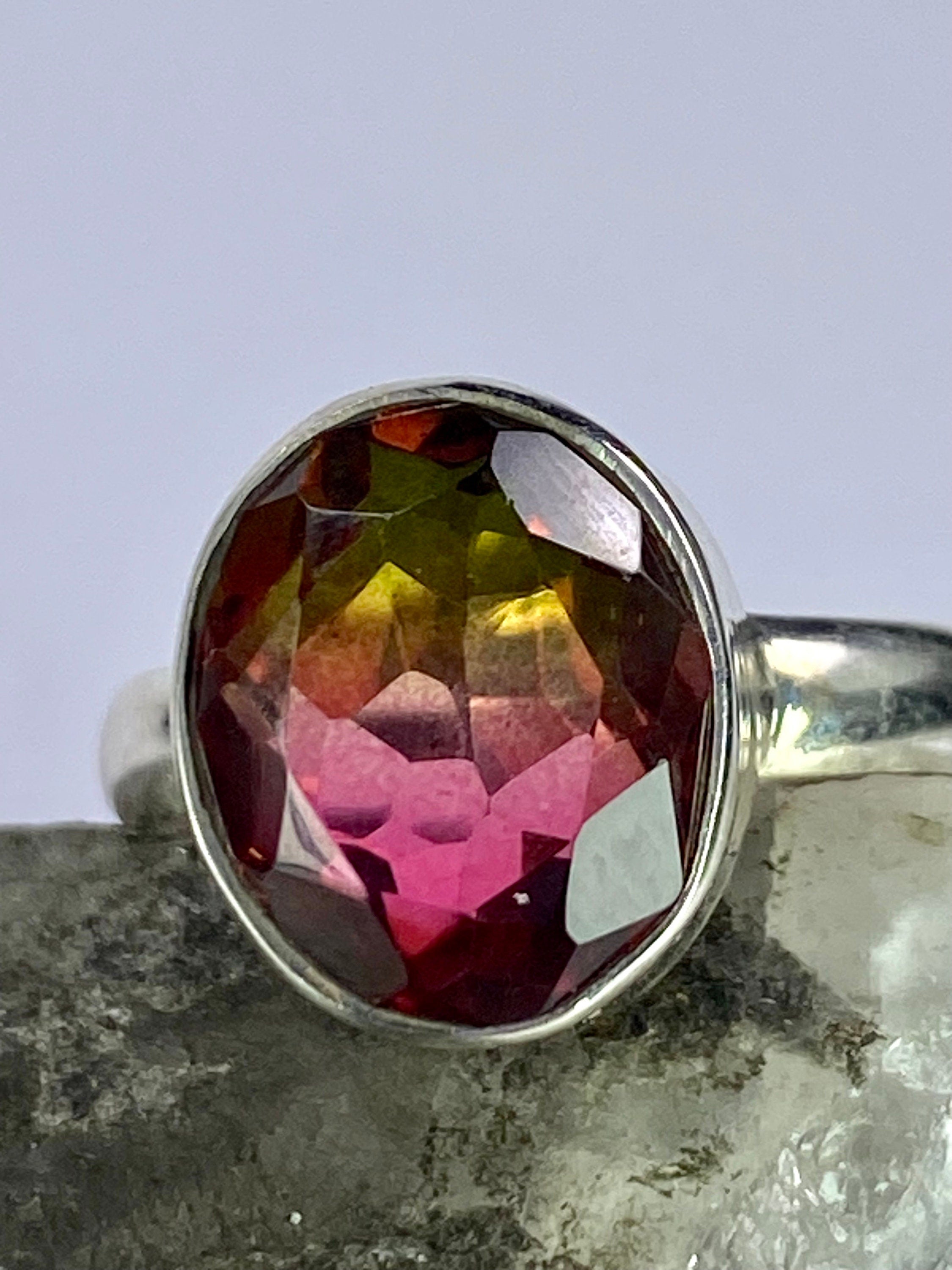 Three Coloured Tourmaline and Sterling Silver Ring