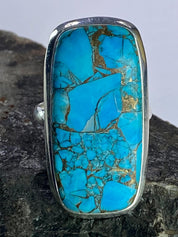 Blue Copper Turquoise and Silver Ring (M09)