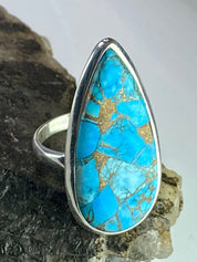 Blue Copper Turquoise and Silver Ring (M09)