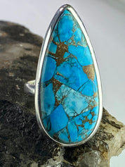 Blue Copper Turquoise and Silver Ring (M09)